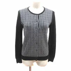 コムサイズム COMME CA ISM カーディガン ニット 千鳥格子 長袖 M 黒 ブラック グレー /YK