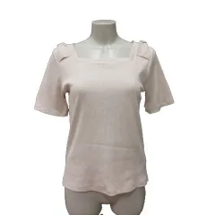 アクシーズファム axes femme ニット カットソー スクエアネック リブ リボン 五分袖 F ピンクベージュ /MS