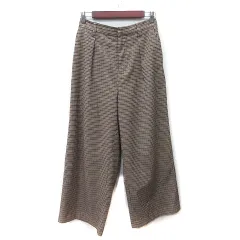 ローリーズファーム LOWRYS FARM ワイドパンツ ハイウエスト チェック L 茶 ブラウン /YI ●RY