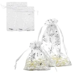 新品 【BEAUTY PLAYER】ミニ クリスマス ラッピング 巾着袋 オーガンジー 雪の結晶 お菓子 袋 2サイズ 40枚入り 贈り物用 キャンディー アクセサリー 小物入れ 小分け袋 ギフトバッグ