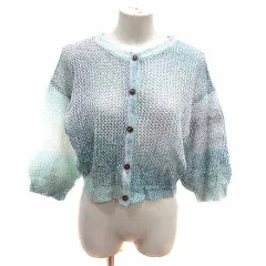 アズノウアズ as know as plus カーディガン ニット 鍵編み 七分袖 F 水色 ライトブルー グレー /YK