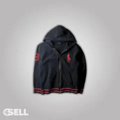 ポロラルフローレン ブラック フードジップアップ レッドポニー