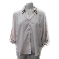 オペークドットクリップ OPAQUE.CLIP ブラウス スキッパーカラー ドルマンスリーブ 七分袖 ビジュー 38 M ベージュ /YI