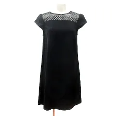 ザラ ベーシック ZARA BASIC ワンピース ミニ 半袖 切替 メッシュ S 黒 ブラック /MN