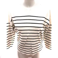 アズールバイマウジー AZUL by moussy ニット カットソー Vネック 長袖 ボーダー S クリーム /RT