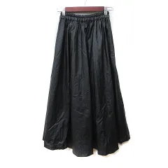 レトロガール RETRO GIRL フレアスカート ギャザー ロング フェイクレザー F 黒 ブラック /YI