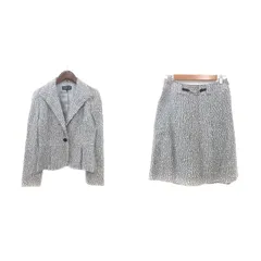 インディヴィ INDIVI セットアップ 上下 ジャケット トライアングルカラー 総裏地 ツイード ラメ フレアスカート ひざ丈 38 M グレー /MN