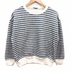 ザラ ZARA トレーナー 裏起毛 ボーダー 長袖 M 白 ホワイト 紺 ネイビー /YK