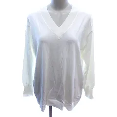 オペークドットクリップ OPAQUE.CLIP ニット カットソー Vネック 長袖 M アイボリー 白 ホワイト /AU