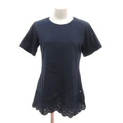 ドラッグストアーズ drug store's チュニック Uネック レース 刺繍 半袖 4 紺 ネイビー /MS