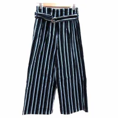 アーバンリサーチ URBAN RESEARCH ワイドパンツ コーデュロイ ベルト ストライプ S 紺 ネイビー 水色 ライトブルー /YK