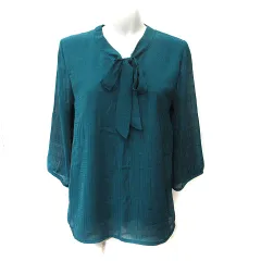 ドレスキップ DRESKIP ブラウス 切替 カットソー ボウタイ リボン 七分袖 M 緑 グリーン /YI