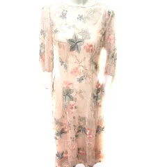 リリーブラウン Lily Brown ワンピース Aライン ロング 長袖 刺繍 総柄 F ピンクベージュ /RT