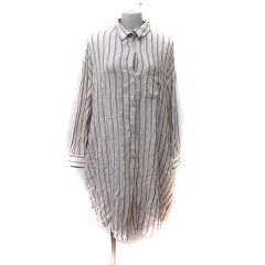 サマンサモスモス SM2 シャツワンピース ひざ丈 ストライプ 長袖 F ベージュ 赤 ボルドー /YI