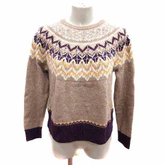 ナチュラルビューティーベーシック NATURAL BEAUTY BASIC ニット セーター 総柄 長袖 M ベージュ紫 パープル /YK