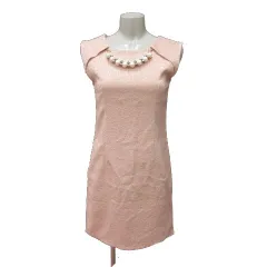 ロイヤルパーティー ROYAL PARTY ワンピース ひざ丈 総柄 ラインストーン ノースリーブ 1 ピンクベージュ /MS