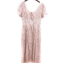 ダズリン dazzlin ワンピース Aライン マキシ 半袖 総柄 S ベージュ 赤 レッド /RT