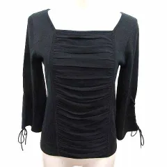 23区 オンワード樫山 ニット カットソー スクエアネック 七分袖 38 M 黒 ブラック /YK