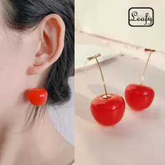 Leafy ピアス 1ペア レディース さくらんぼ サクランボ アメリカンチェリー おしゃれ キュート インパクト 大人可愛い ユニーク 楽しい 面白い 遊び心 ゆらゆら 揺れる 果物 フルーツ    花火大会   夏祭り 年末コーデ sr00733a