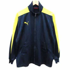 プーマ PUMA トラックジャケット ジャージ ジップアップ ロゴプリント ストライプ 長袖 S～M 紺 ネイビー 黄色 イエロー /YK