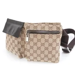 美品 グッチ GG キャンバス 28566 レザー 2WAY ボディバッグ 斜め掛け ボディ ウエストポーチ ショルダー メンズ EUE DF16-10【中古】