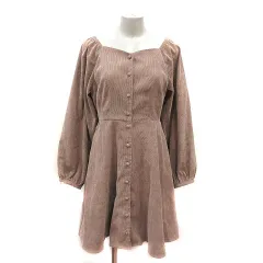 ナイスクラップ NICE CLAUP ワンピース ひざ丈 コーデュロイ 長袖 F ベージュ /MS