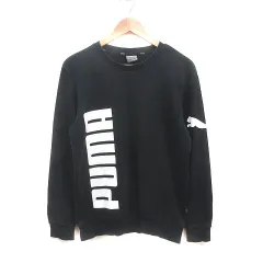 プーマ PUMA トレーナー スウェット プリント 長袖 S 黒 ブラック 白 ホワイト /MS