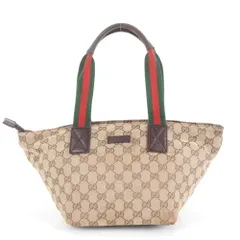 美品 グッチ GG キャンバス シェリー ライン 131228 レザー トート バッグ 肩掛け ショルダー ハンド レディース ECE DF37-1【中古】