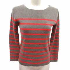 アイシービー iCB ニット カットソー ボーダー 長袖 ウール カシミヤ混 S グレージュ 赤 レッド /YK