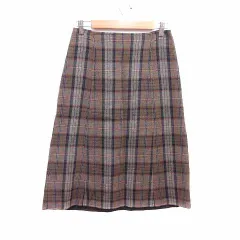 ジェイプレス J.PRESS 台形スカート ミモレ ロング チェック ウール 9 M 茶 ブラウン ベージュ /YK