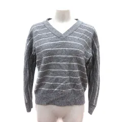 バンヤードストーム BARNYARDSTORM ニット セーター Vネック ウール ボーダー 長袖 1 S グレー 白 ホワイト /MS