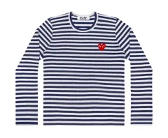 PLAY COMME des GARCONS ストライプ ロングスリーブ Tシャツ ネイビー 白