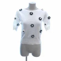 グレイル GRL ニット カットソー 花モチーフ 半袖 M 白 ホワイト /YK