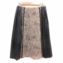 ガリャルダガランテ GALLARDAGALANTE プリーツスカート ミモレ ロング 総柄 38 M 黒 ブラック ベージュ /YK