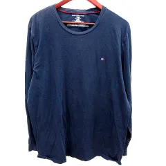 トミーヒルフィガー TOMMY HILFIGER カットソー Tシャツ Uネック 長袖 XL 紺 ネイビー /RT ●RY