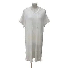 ジェラートピケ gelato pique ルームウェア ワンピース ひざ丈 ボーダー フード 半袖 F 白 ホワイト 黃 ライトイエロー 緑 ライトグリーン /MS