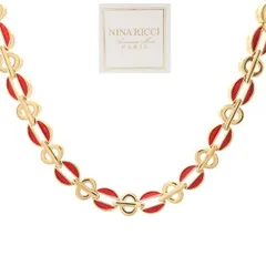 NINA RICCI ネックレス GP 赤×ゴールド 美品 ヴィンテージ 箱 ニナリッチ ◆送料込◆質屋-11552