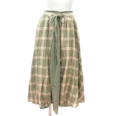サマンサモスモス SM2 ギャザースカート ロング チェック レイヤード 麻混 リネン混 フリー 緑 カーキ /MN