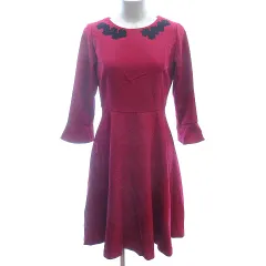 ルゥデルゥ Rew de Rew ワンピース ひざ丈 レース アンブレラスリーブ 七分袖 S ピンク /AU