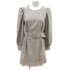 ザラ ZARA ワンピース ミニ 千鳥格子 長袖 M ベージュ /MN