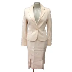 エニィファム anyFam スーツ セットアップ 上下 テーラードジャケット 総裏地 ラメ タイトスカート ひざ丈 切替 3 L 白 アイボリー /MN ●RY