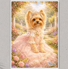 オーダーページ パネル お姫様 ヨーキー 9/23 ヨークシャーテリアのイラストポスター A4 名入れ無料 プリンセス