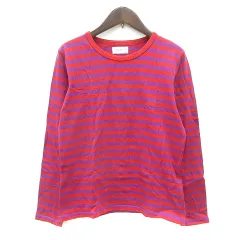 アニエスベー agnes b. カットソー Tシャツ クルーネック ボーダー 長袖 赤 レッド 紫 パープル /MN