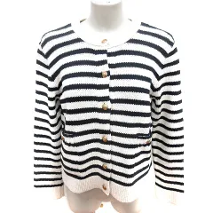 ザラ ZARA カーディガン ニット 長袖 ボーダー S アイボリー 黒 ブラック /RT ■MO