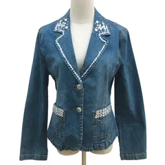 ZK24 Otto オットー デニムテーラードジャケット ラインストーン装飾 ライトブルー L 微ストレッチ