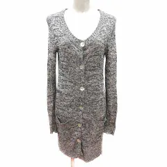 フレームワーク Framework ロングカーディガン ニット 長袖 麻 リネン 黒 ブラック 白 ホワイト /YK