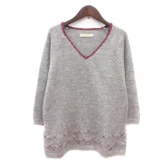 クロコダイル CROCODILE ニット セーター Vネック 総柄 長袖 L グレージュ /MN