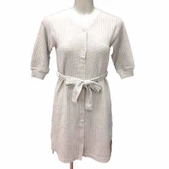 チャオパニック ティピー CIAOPANIC TYPY ロングカーディガン ウエストマーク ワッフル地 五分袖 M ベージュ /YK