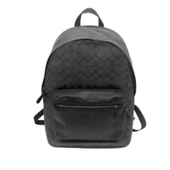 ♪3707 コーチ ウエスト バックパック シグネチャー キャンバス CV925 レザー チャコール ブラック リュック 中古 COACH
