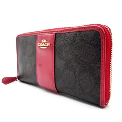 【良品】 COACH コーチピンク ブラウン 長財布 シグネチャー ロングウォレット ラウンドファスナー PVC ベージュ ブラウン ユニセックス 男女兼用 メンズ レディース